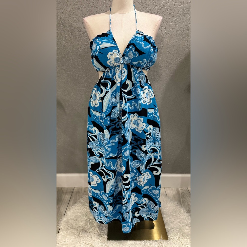 Blue & Black Floral Maxi Dress